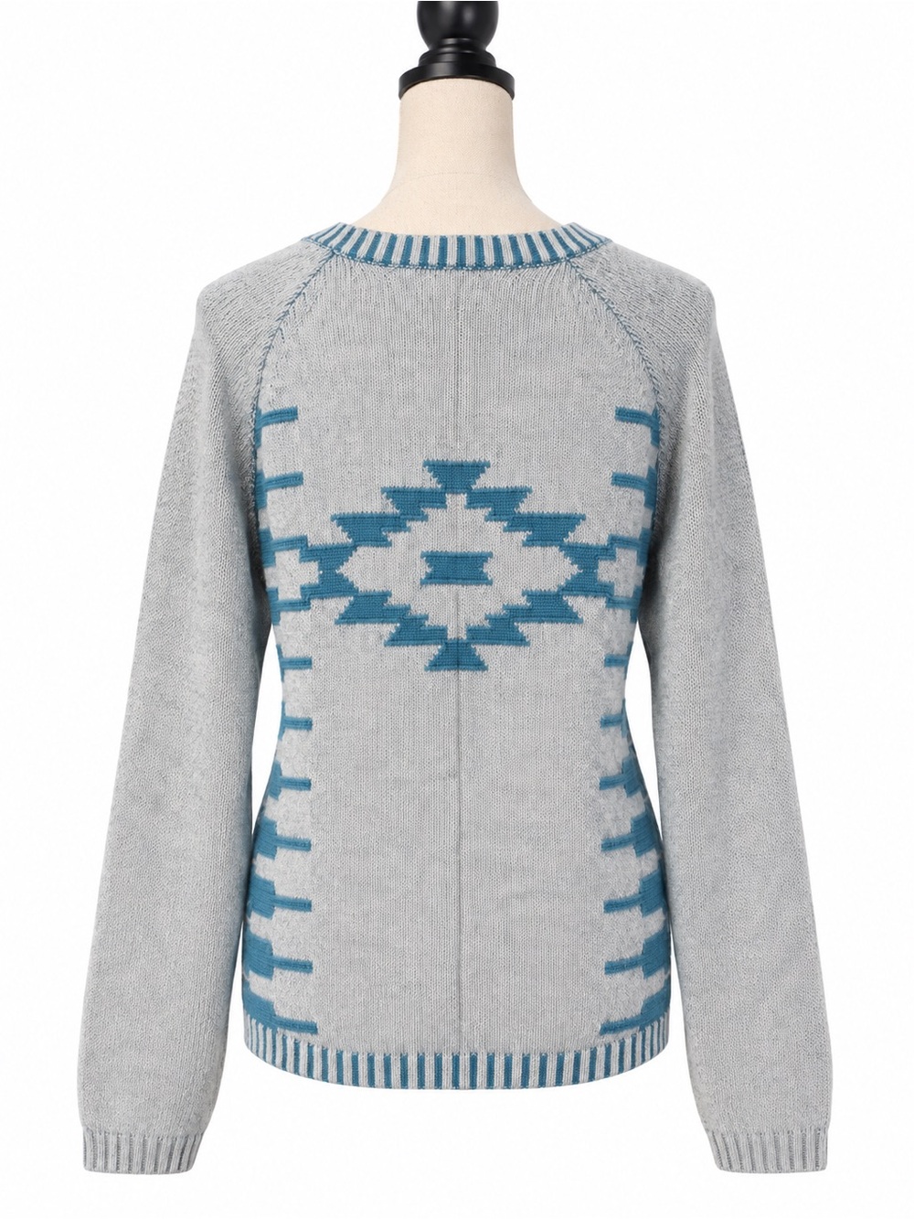 Pendleton Southwestern Geometric Cotton Sweater Teal Blue-Green Gray Size L - Picture 5 of 7